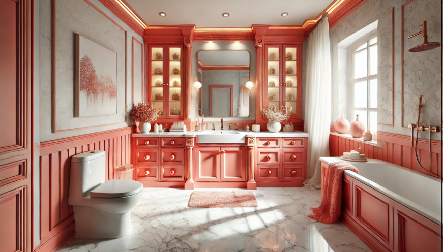 Revamp your bathroom with coral-coloured cabinets