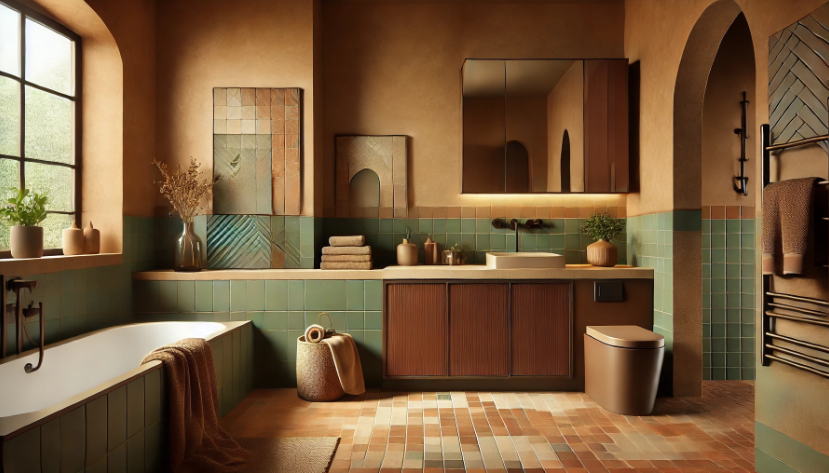 bathroom featuring a warm, earthy color scheme