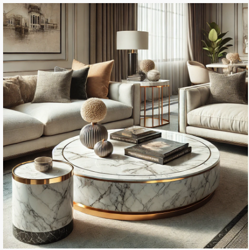  stylish living room with a focus on marble furniture